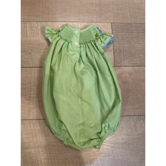 Beth Terrell Infant Green Gingham Romper With Embroidered Seahorses 12 month - Picture 5 of 5